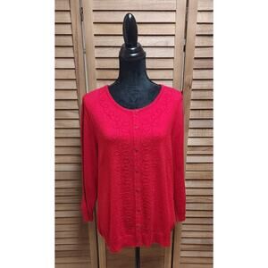 Outfit Woman JPR Vintage Beaded Sweater Button Long-Sleeve Knit Red Plus Size 1X